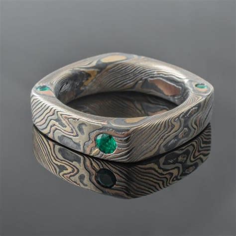 Square Mokume Gane Ring Wedding Band In Twist Pattern And Etsy In