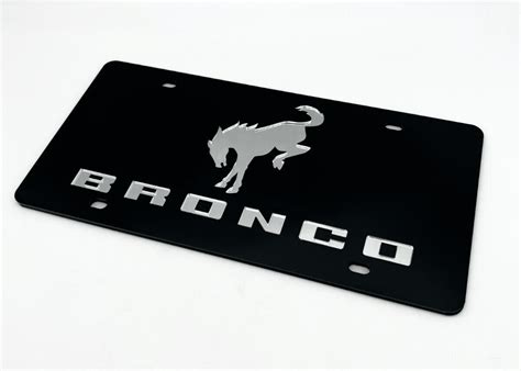 Acrylic Premium Black License Plate W Mirror Bucking Ford Bronco Block