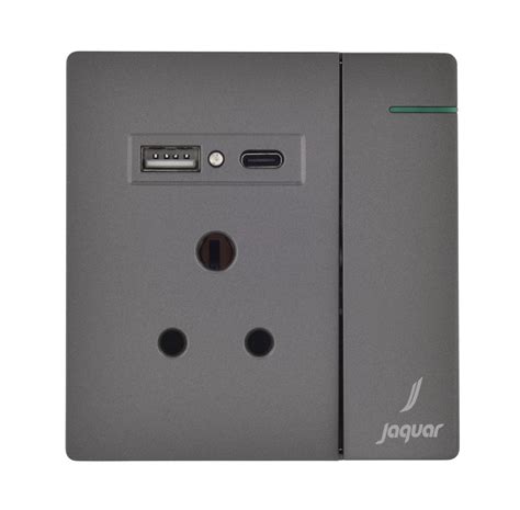 Grey Finish USB + Type C + 6Amp Combined Socket-Switch | Jaquar