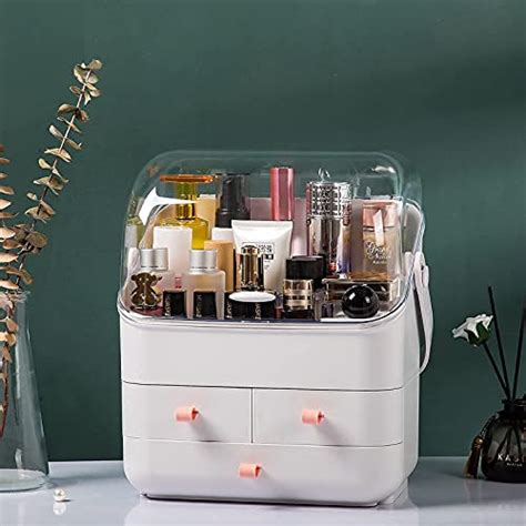 Haturi Makeup Organizer Waterproofanddustproof Cosmetic Organizer Box With Lid Fully Open Makeup