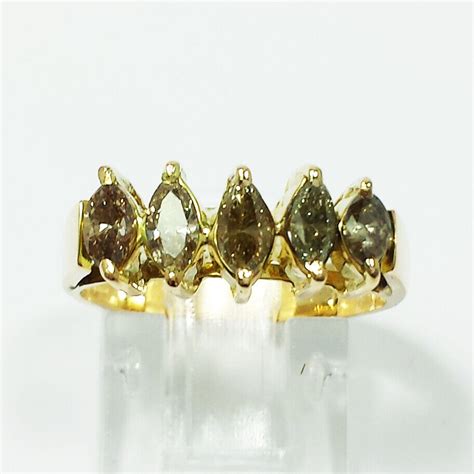 14k Yellow Gold 5 Stone Marquis Cut Champagne Diamond Gem