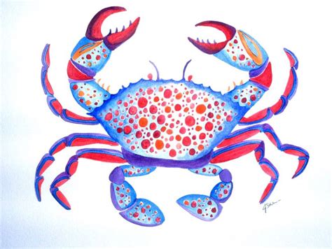 Crab Watercolor Original Painting Blue Crab Wall Decor Beach Art