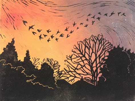 Twilight Starlings, Starling Murmuration Art Print, Sky and Birds ...