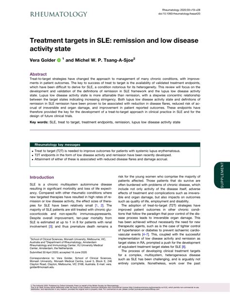 Pdf Treatment Targets In Sle Remission And Low Disease Activity State