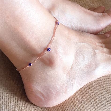 Evil Eye Charms Anklet Navy Blue Evil Eye Delicate Rose Etsy