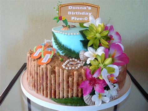 Cake I Made For The 50th Birthday Of My Sister S Friend Hawaiian Tropical Themed Party The