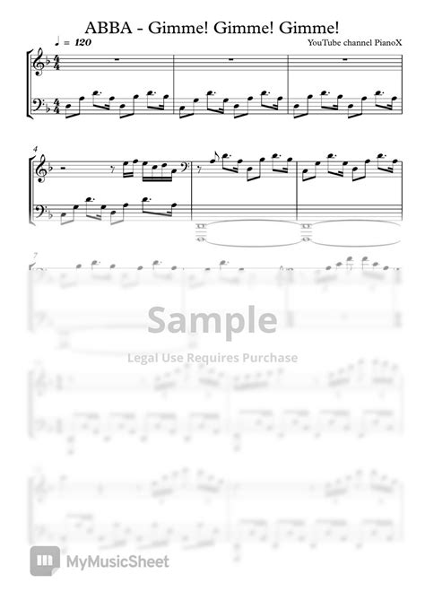 Gimme Gimme Gimme Abba Sheet Music By Pianox