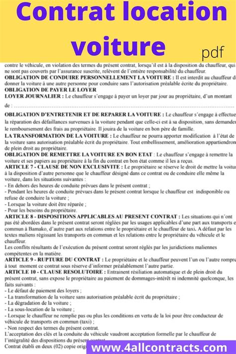 Contrat Location Voiture Pdf Word