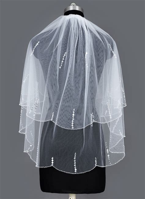 Two Tier Elbow Bridal Veils With Beaded Edge Jj S House