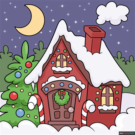 How To Draw A Christmas House Really Easy Drawing Tutorial