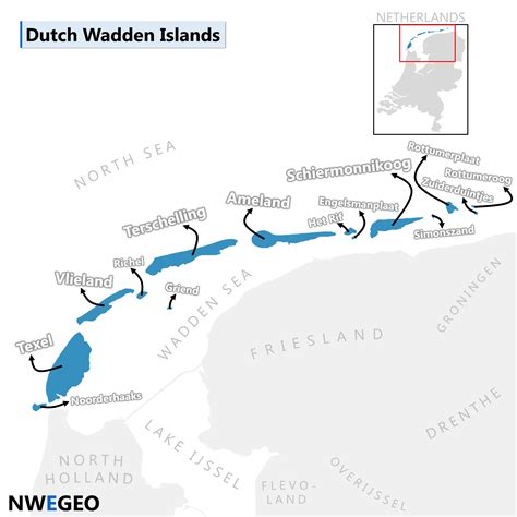 Netherlands map: Dutch Wadden Islands - NWEGEO