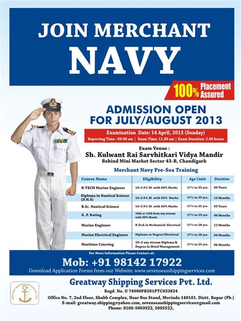 Merchant Navy Entrance Exams 2013 Admission Open July August More