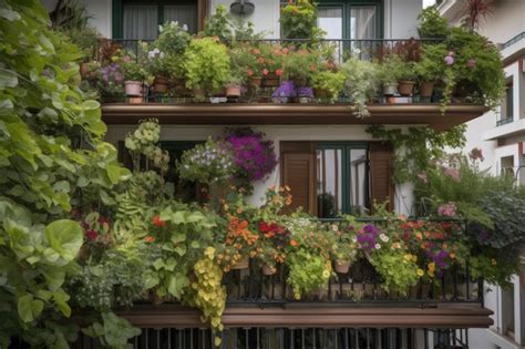 Premium Ai Image Balcony Garden Filled With Lush Greenery And