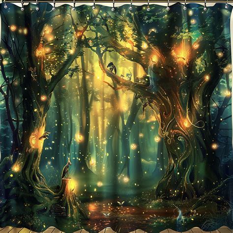 Enchanted Forest Fairy Tale Shower Curtain Magical Creatures