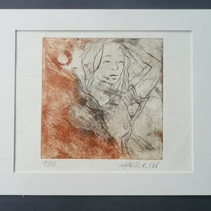 Etching Awakening Aquatint Hand Print Semi Nude Woman Erotic Etsy