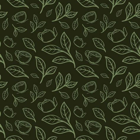 Premium Vector Tea Leaf With Cup Seamless Pattern