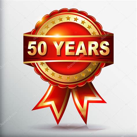 50 years anniversary golden label with ribbon — Stock Vector ...
