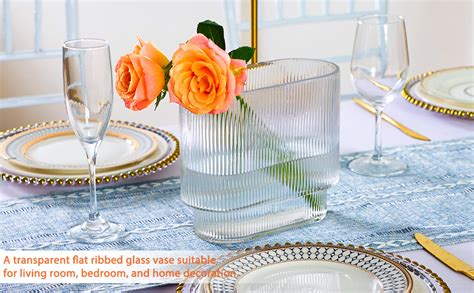 Amazon Fixwal Ribbed Clear Glass Vase Aesthetics Flower Vases