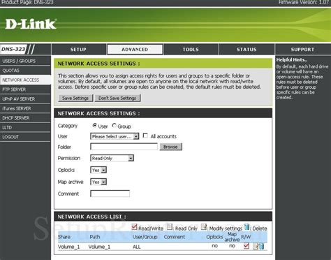 Dlink Dns 323 Screenshot Network Access Settings