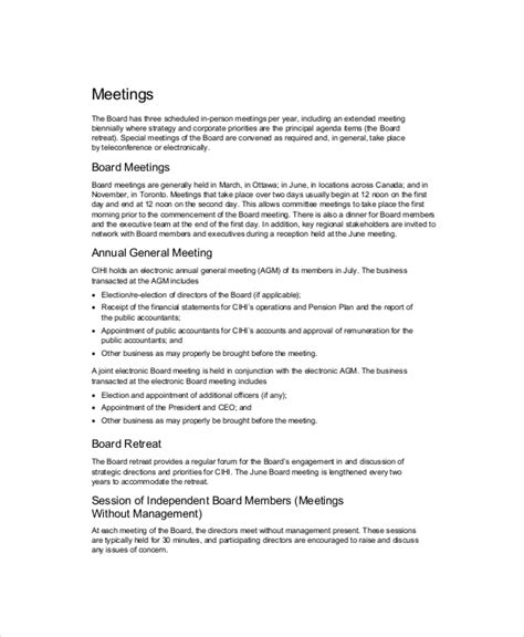 Board Of Directors Meeting Template