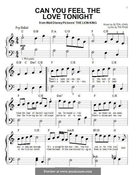 Can You Feel The Love Tonight For Piano Very Easy Version By Elton John Learn Piano Piano