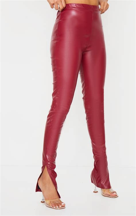 Petite Red Faux Leather Split Legging Prettylittlething Usa