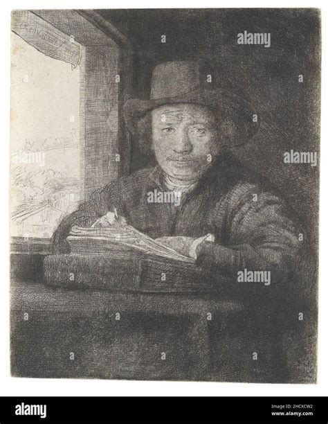 Rembrandt Harmensz Van Rijn Selbstbildnis Am Fenster Zeichnend 1648