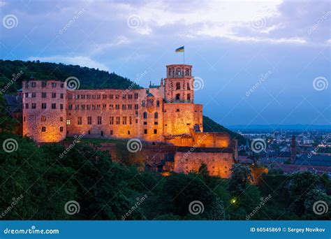 Heidelberg Castle During Night Time Enlightened Stock Image Image Of