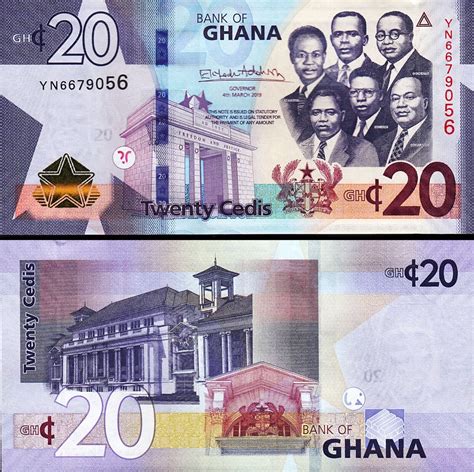 Ghana 20 Cedis 2019 Unc 5 Pcs Lot Consecutive P 48 Fortumor