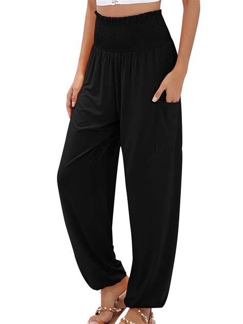 Frontwalk Women Harem Pants Elastic Waisted Palazzo Pant High Waist