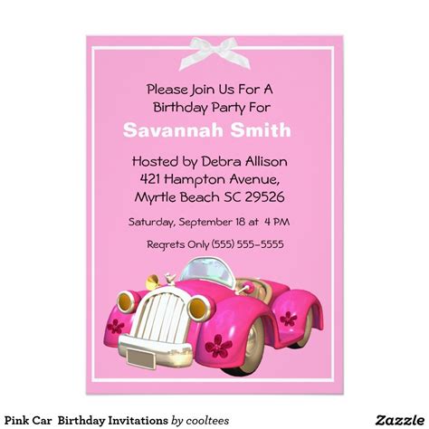 Pink Car Birthday Invitations Cars Birthday Invitations