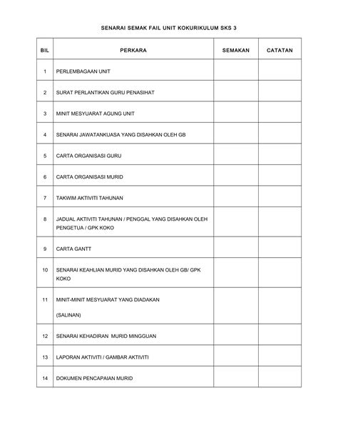 Senarai Semak Fail Unit Kokurikulum Pdf