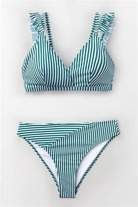 Cyan And White Stripe Double Straps Bikini Strap Bikini Cupshe Bikinis