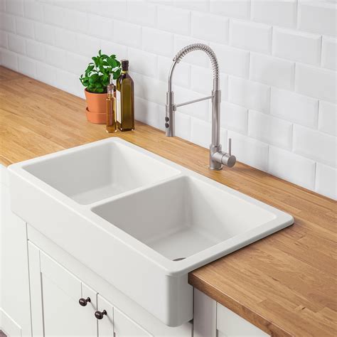 Havsen Apron Front Double Bowl Sink White Ikea