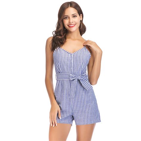 Elegant Striped Sexy Spaghetti Strap Rompers Womens Jumpsuit Sleeveless