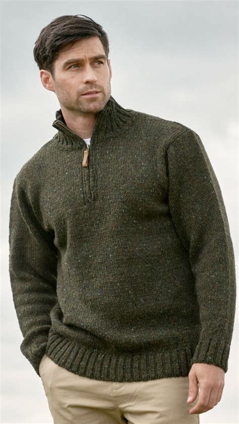 Stylish West End Knitwear Kilcar Half Zip Sweater Knitted From 100 Donegal Irish Wool From The