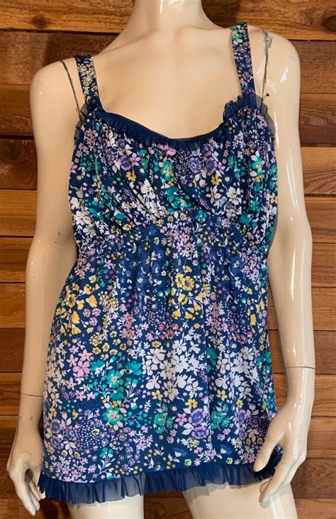 Cacique Blue Floral Sie Spandex Babydoll Nightg Gem