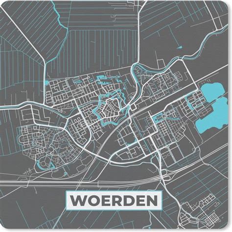 Plattegrond Woerden Grijs Blauw Stadskaart Bol