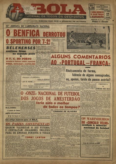 Capas De Jornais Vintage A Bola De Abril De O Benfica