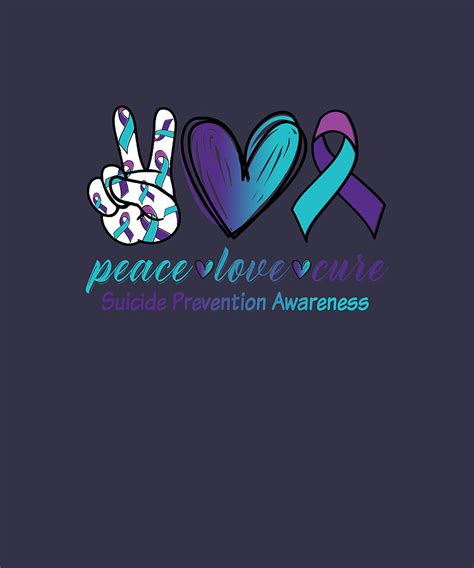 Peace Love Cure Teal And Purple Ribbon Suicide Prevention Awareness Digital Art By Felix Fine