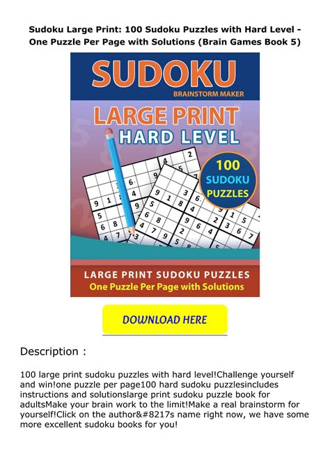 Download ⚡️[EBOOK] ️ Sudoku Large Print: 100 Sudoku Puzzles with Hard ...