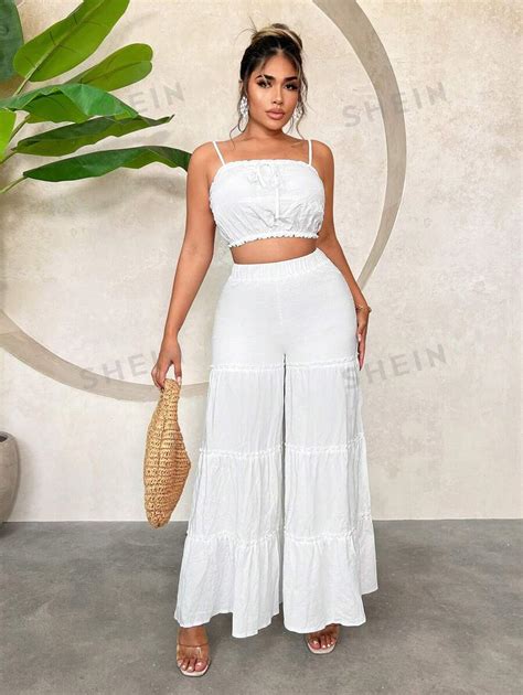 SHEIN SXY Summer Beach Vacation Multi Layered Cake Wide Leg Pants And