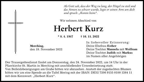 Traueranzeigen Von Herbert Kurz Augsburger Allgemeine Zeitung