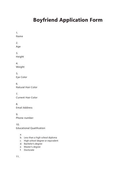 34 Official Boyfriend Application Forms Pdf Word