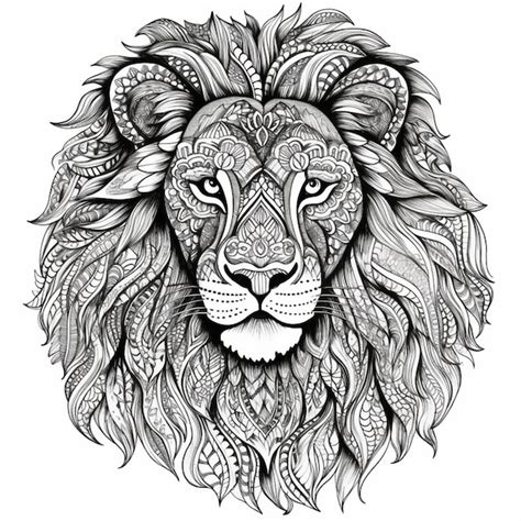 Premium AI Image A Black And White Drawing Of A Lion With Intricate