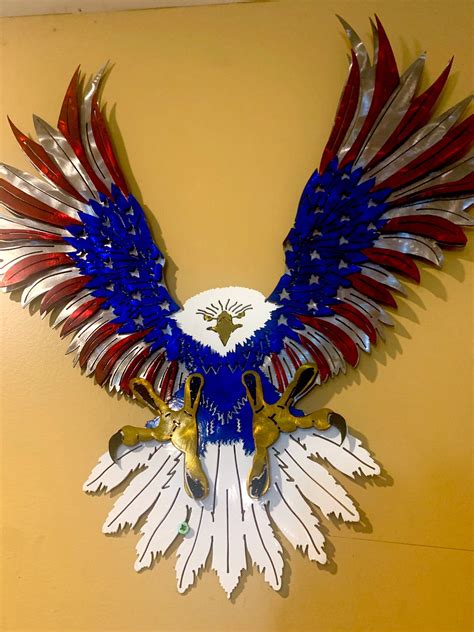 Eagle Wall Art American Flag Metal Sign Gift For Him Home Decor Eagle