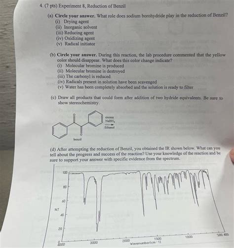 Solved 4 7 Pts Experiment 8 Reduction Of Benzil A Chegg