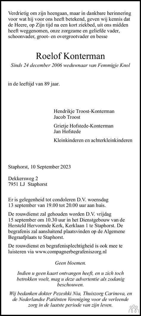 Roelof Konterman Overlijdensbericht En Condoleances