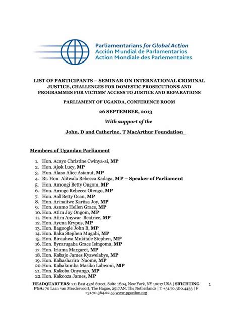 List of Participants: Seminar on International Criminal Justice ...