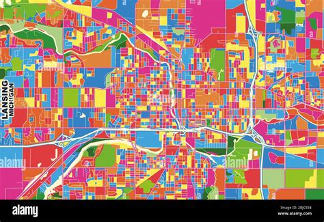 Colorful Vector Map Of Lansing Michigan Usa Art Map Template For Selfprinting Wall Art In